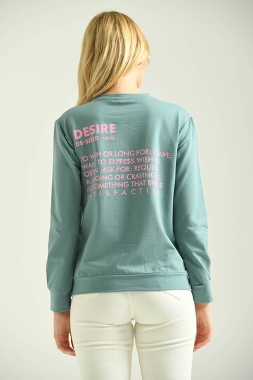 Mint Back Printed Basic Knitted Sweatshirt