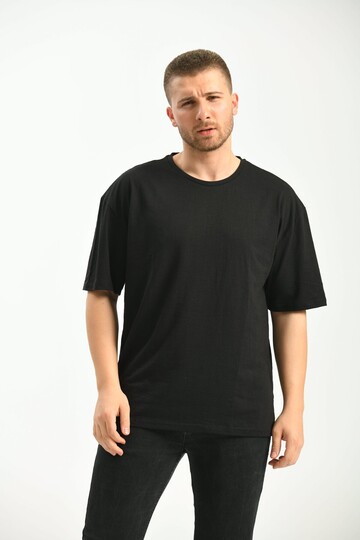 Siyah Bisiklet Yaka Kısa Kollu Sırt Baskılı Relaxed Fit T-Shirt