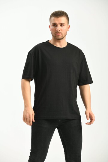 Siyah Bisiklet Yaka Kısa Kollu Sırt Baskılı Relaxed Fit T-Shirt