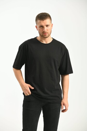 Siyah Bisiklet Yaka Kısa Kollu Sırt Baskılı Relaxed Fit T-Shirt
