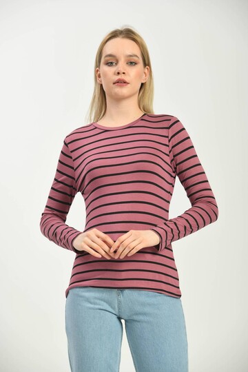 Black Striped Long Sleeve Knitted T-Shirt