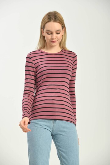 Black Striped Long Sleeve Knitted T-Shirt
