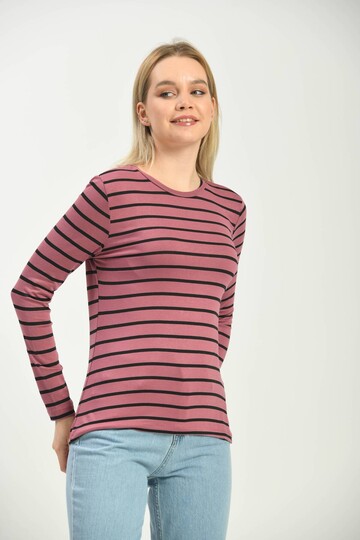 Black Striped Long Sleeve Knitted T-Shirt