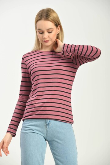 Black Striped Long Sleeve Knitted T-Shirt