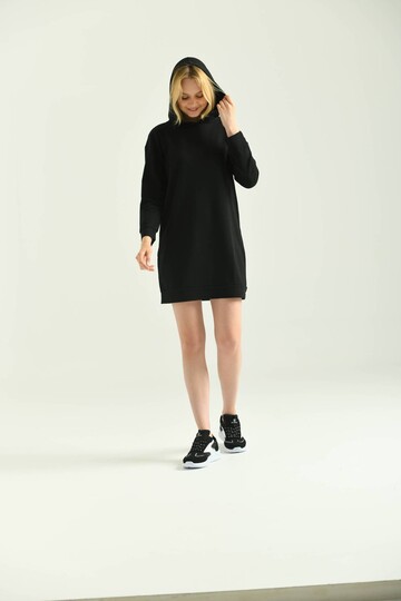 Black Hooded Mini Knitted Sweat Dress