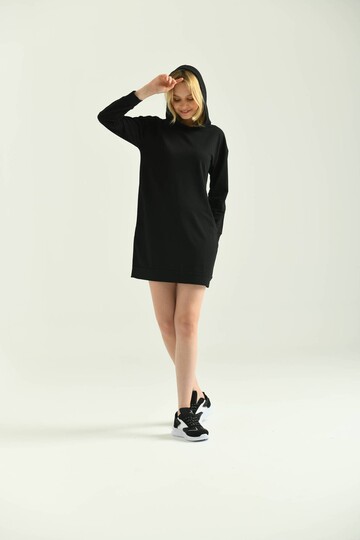 Black Hooded Mini Knitted Sweat Dress