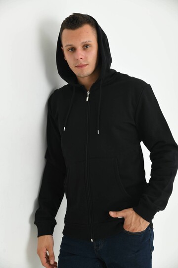 Siyah Kapüşonlu ve Kanguru Cep Detaylı Sweatshirt