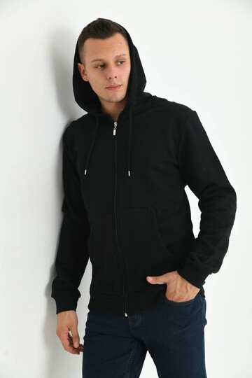 Siyah Kapüşonlu ve Kanguru Cep Detaylı Sweatshirt