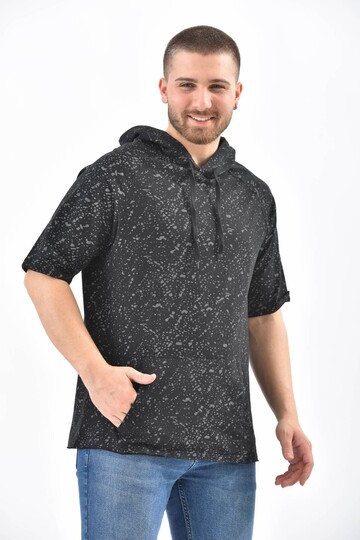 Black Short Sleeve Hoodie Sweatshirt