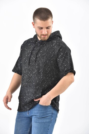Black Short Sleeve Hoodie Sweatshirt