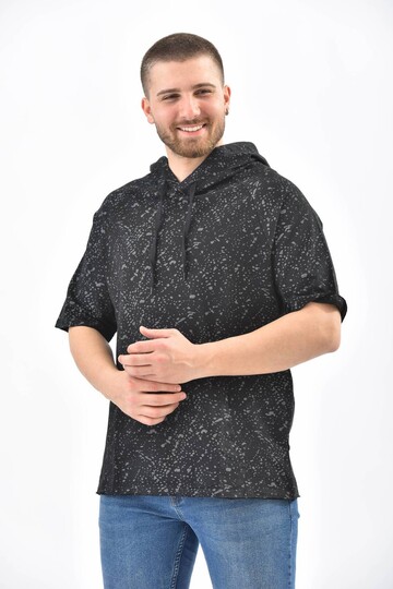 Black Short Sleeve Hoodie Sweatshirt