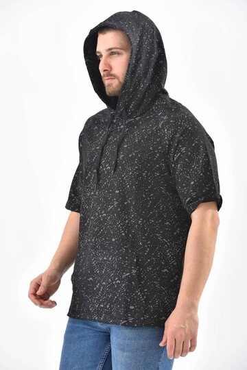 Black Short Sleeve Hoodie Sweatshirt