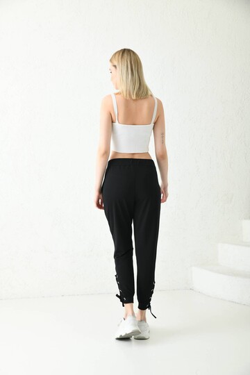 Black Eyelet Leg Detailed Sweatpants