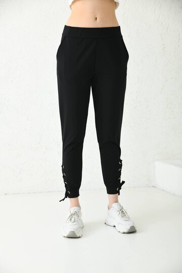 Black Eyelet Leg Detailed Sweatpants