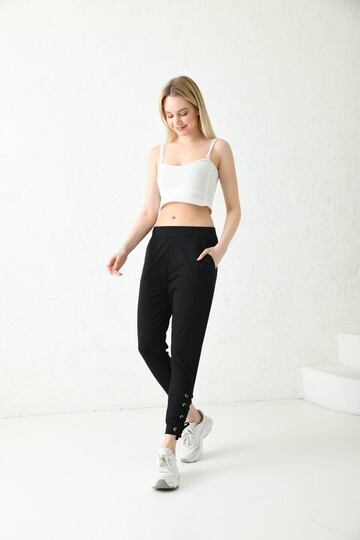 Black Eyelet Leg Detailed Sweatpants