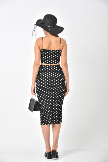 Black Polka Dot Slit Detail Bustier Bottom-Top Set