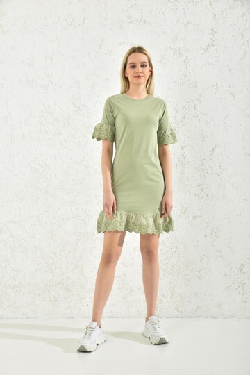 Water Green Embroidered Washed Dress