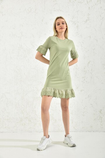 Water Green Embroidered Washed Dress
