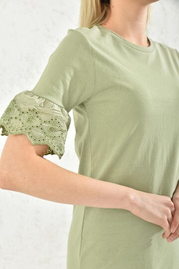 Water Green Embroidered Washed Dress