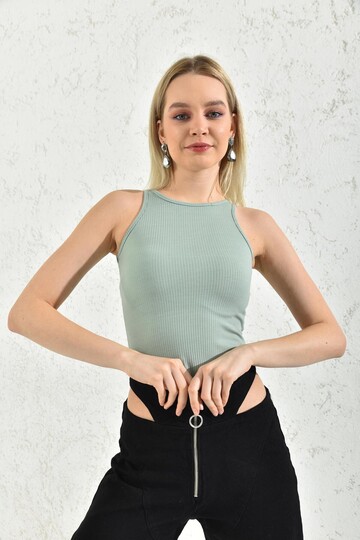 Water Green Halter Neck Snap Fastener Body