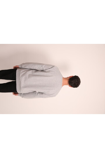 Açık Gri Önü Bisiklet Yaka Kalp Simgeleyen İskelet Baskılı Sacin Rose Uzun Kol T-shirt