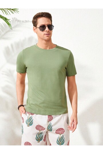 Erkek Mint Arkası Enjoy Baskılı Bisiklet Yaka T-Shirt