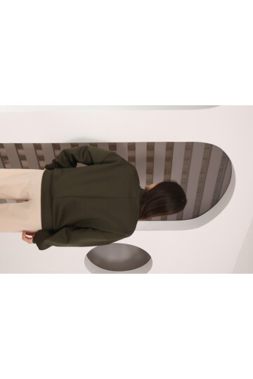 Kadın Haki Cep Detaylı ve Çıtçıt Detaylı Scuba Örme Ceket