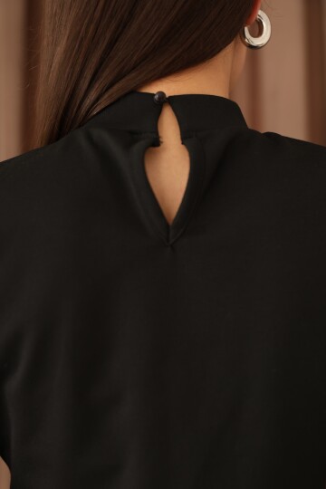 Kadın İnterlok Taş İşlemeli Diz Üstü Dik Yaka Elbise