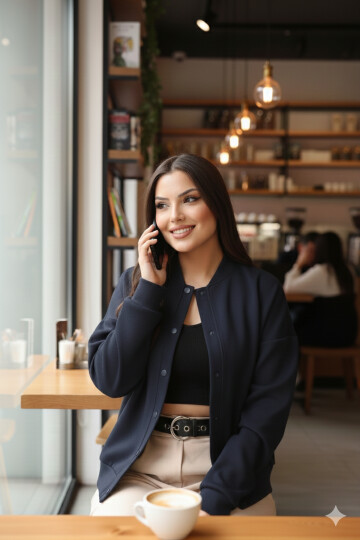 Kadın Lacivert Cep Detaylı ve Çıtçıt Detaylı Scuba Örme Ceket