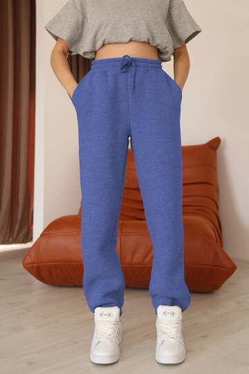 Kadın Mavi Relaxed Kalıp Paça ve Bel Lastik Detaylı Eşofman Altı