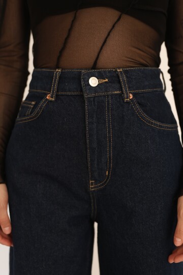 Lacivert Yüksek Bel Palazzo Kot Pantolon