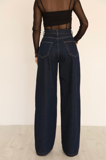 Lacivert Yüksek Bel Palazzo Kot Pantolon