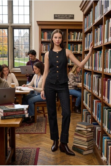 Siyah Yıkamalı Ön ve Paça Dikiş Detaylı Likralı Pantolon ve Kolsuz Düğme Detaylı Blazer Ceket Takım