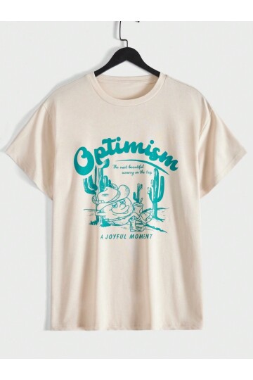 Taş Bisiklet Yaka Önü Optimism Baskılı T-Shirt